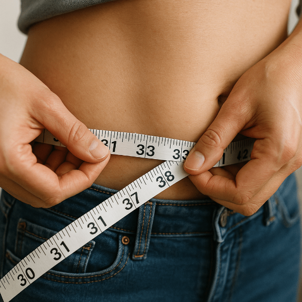 줄자로 허리 둘레를 재고 있는 모습