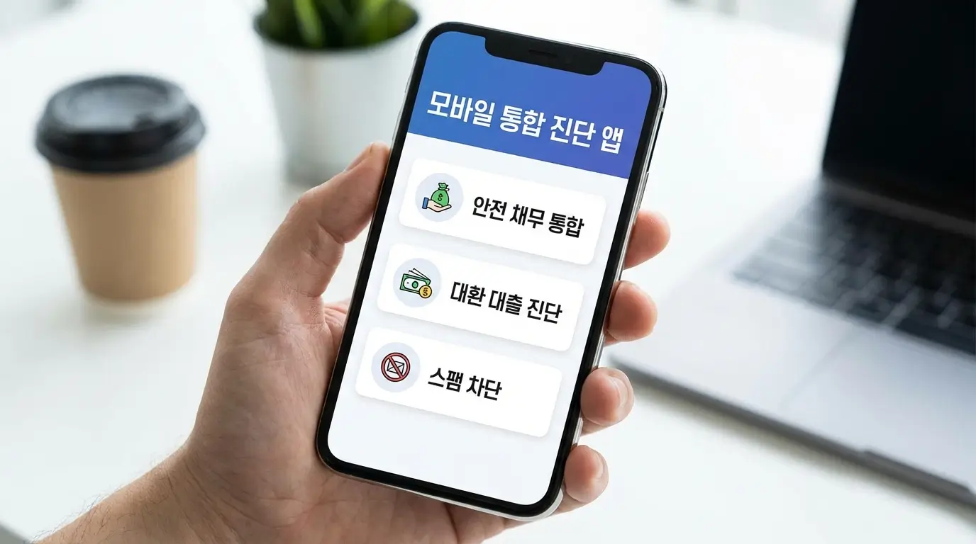 모바일 통합 진단 앱 안전 채무 통합 대환 대출 진단 및 스팸 차단