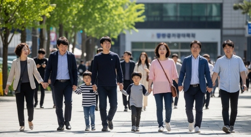 차량등록을 마친 뒤 손을 잡고 걸어가는 시민들