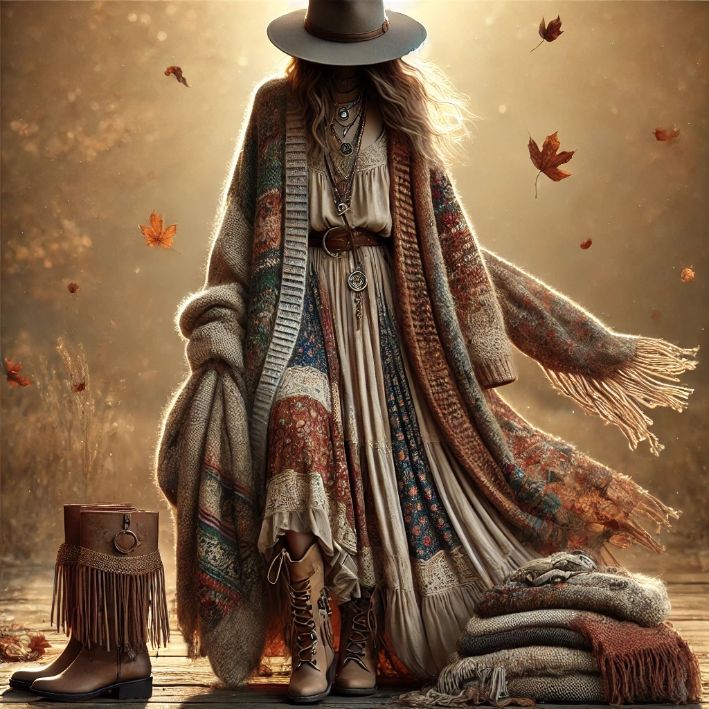 보헤미안 스타일은 가을의 차가운 바람에도 따뜻한 느낌을 줄 수 있는 아이템으로, 편안하면서도 스타일리시한 룩을 연출