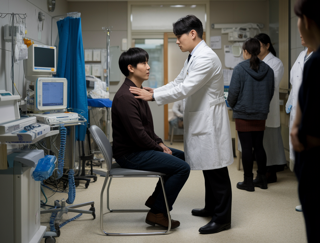 병원에서 건강검진을 받고 있는 모습