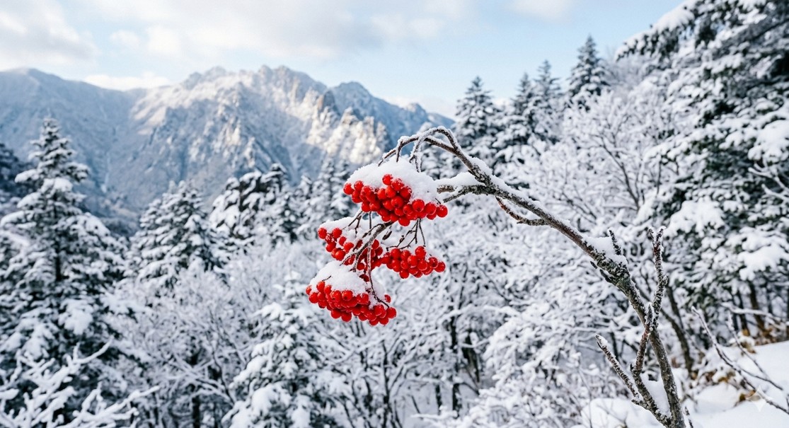 붉은색 열매를 맺어 겨울철 산행객들의 눈길을 사로잡습니다.