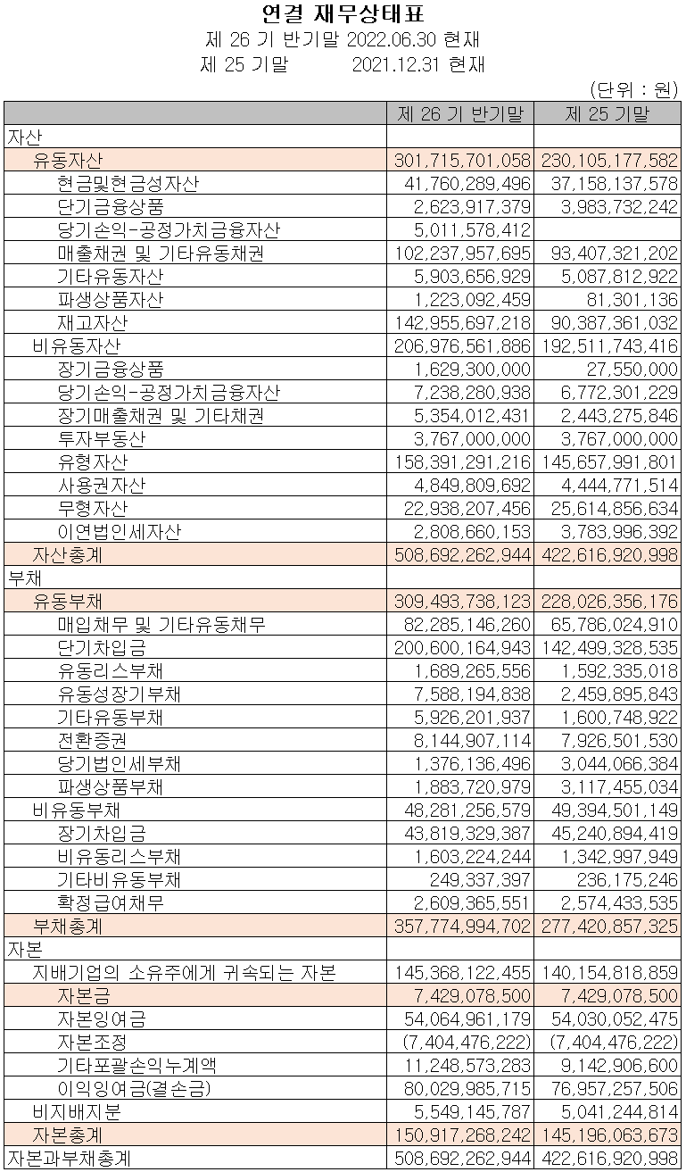 켐트로닉스 - 재무상태표
