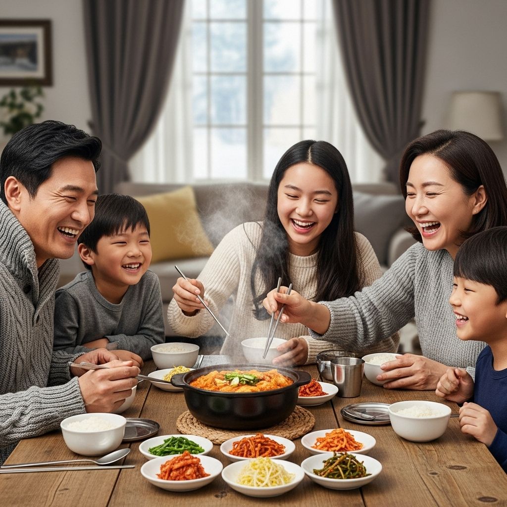 친환경 보일러 보조금 신청, 따뜻한 방에서 전골을 먹고 있는 가족
