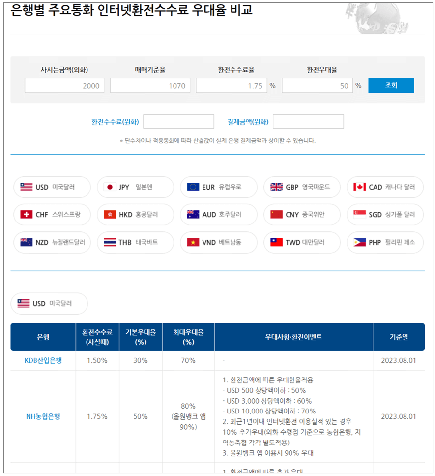 외환길잡이-환전수수료-비교하기