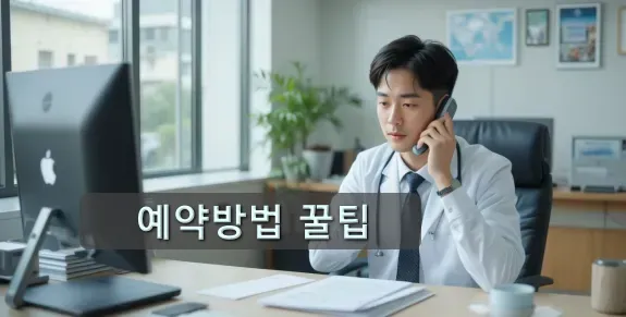 건강검진을 받기위해 예약 전화 중인 남성