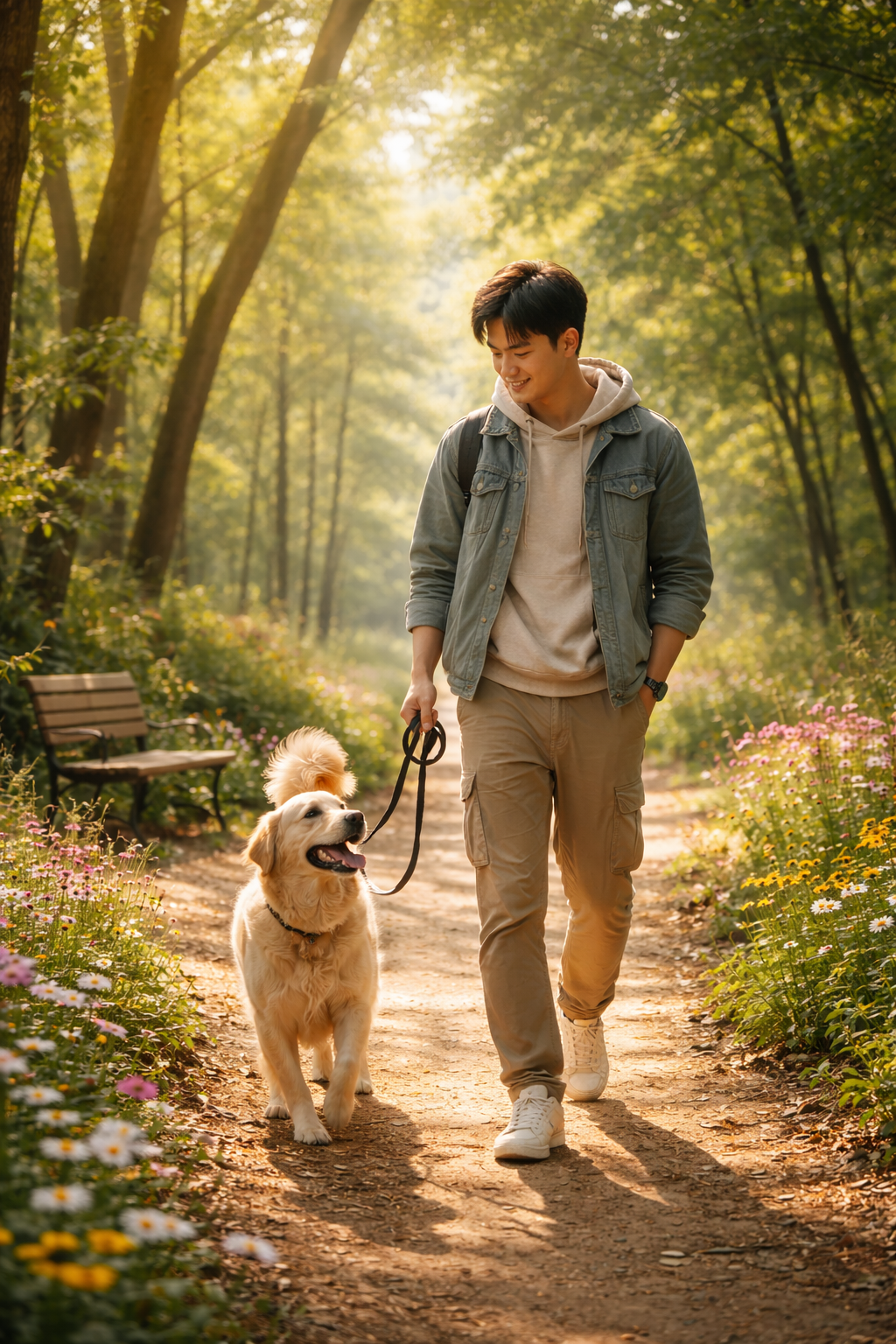 강아지와 산책하는 이미지