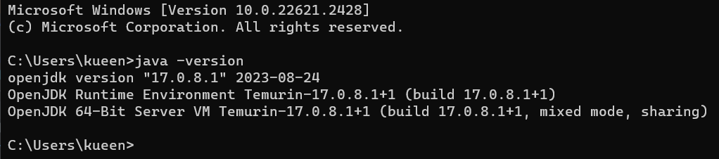 java -version으로 cmd로 자바 버전 확인