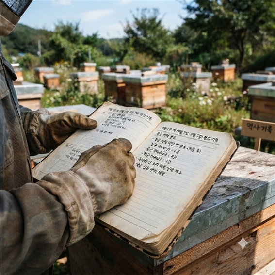 9월 벌통 상태 노트를 보며 확인 모습