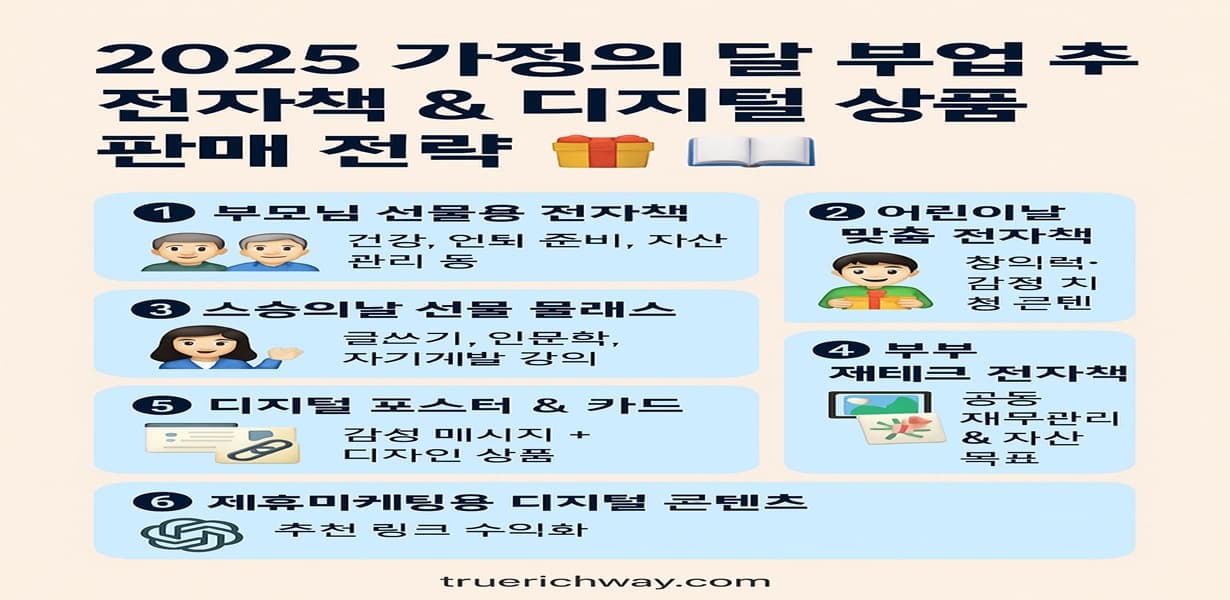 2025년 가정의 달을 위한 디지털 상품 부업 전략 인포그래픽