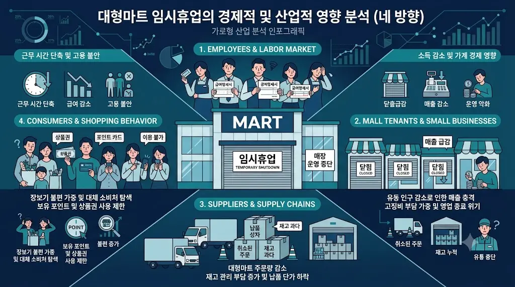 홈플러스 임시휴업이 직원과 입점업체, 납품업체, 소비자에게 미치는 영향
