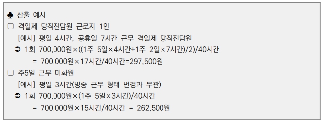 명절 휴가비 산출 예시