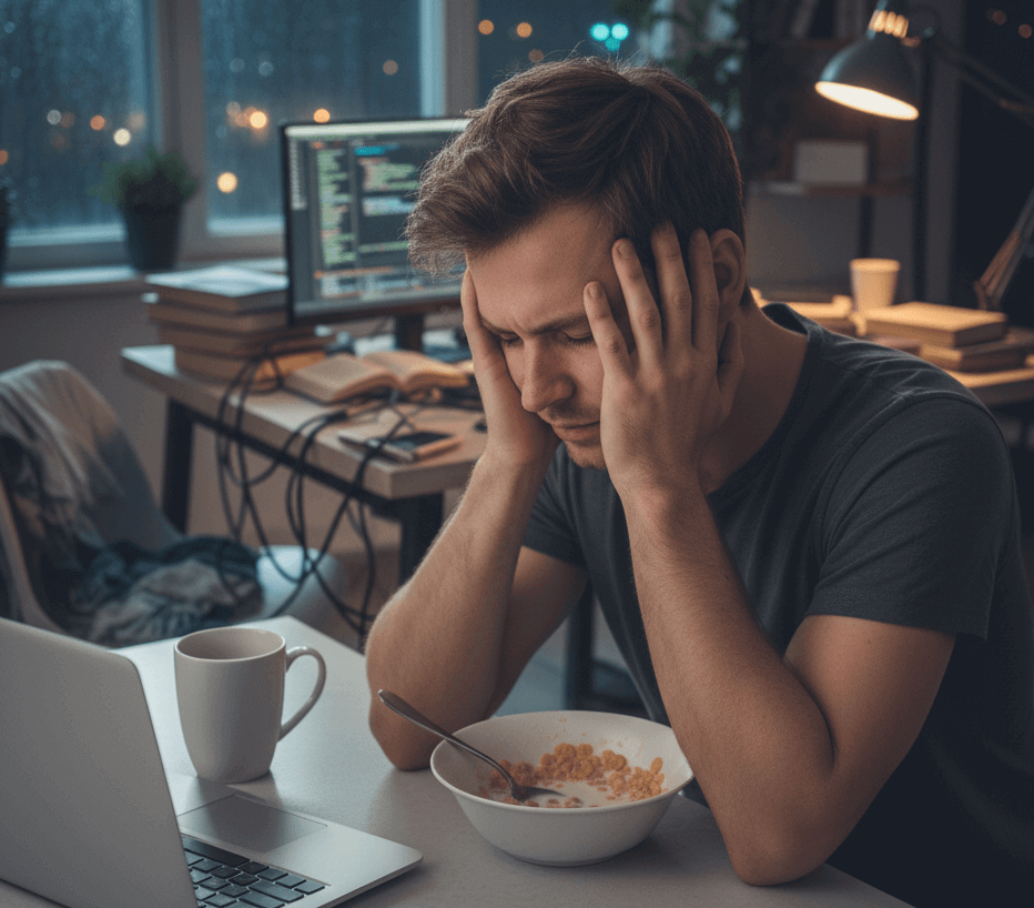 피로한 남성, 남성, 모니터, 컴퓨터, 일하다, 책상, 피로