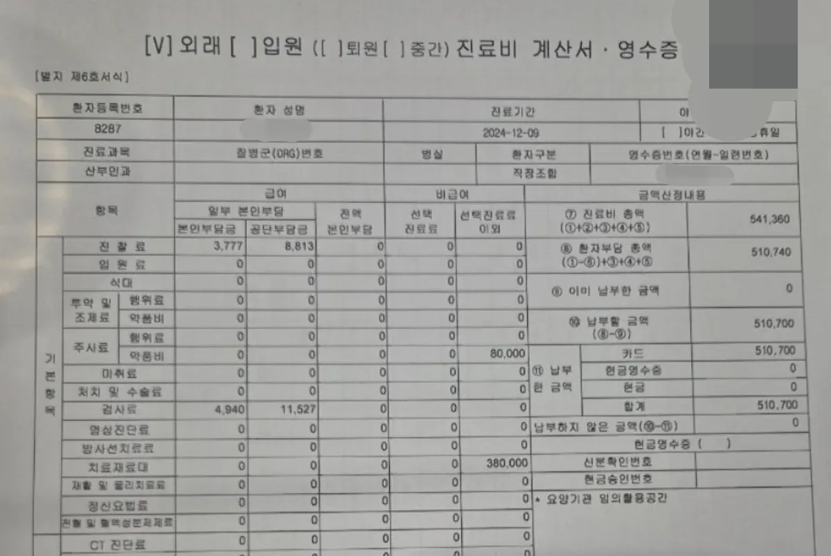 보험청구서류-진료비영수증