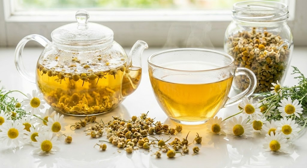 천연 신경안정제 성분인 아피게닌이 풍부해 불면증 해소와 숙면 유도에 탁월한 효능을 가진 저먼캐모마일 꽃차