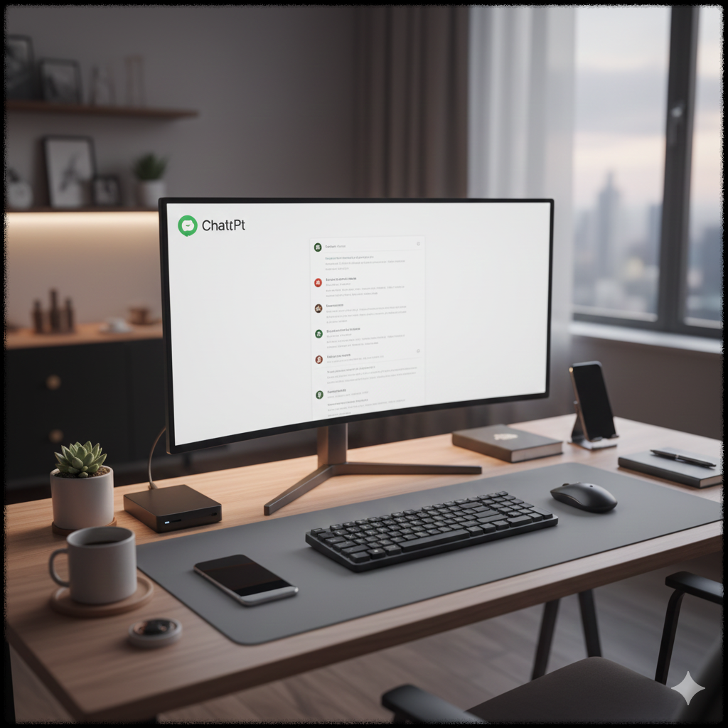 모니터에 ChatGPT 화면이 열려 있는 모습