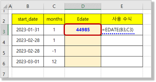 Edate 함수의 결과값 - 날짜의 일련번호