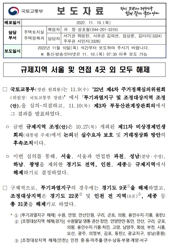 부동산 규제 해제 보도자료