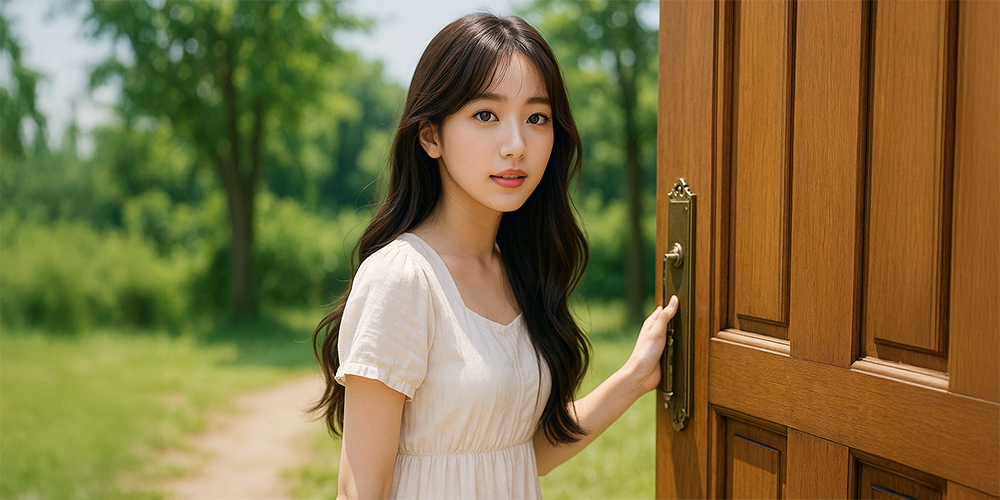 꿈속에서 큰 문을 여는 여성