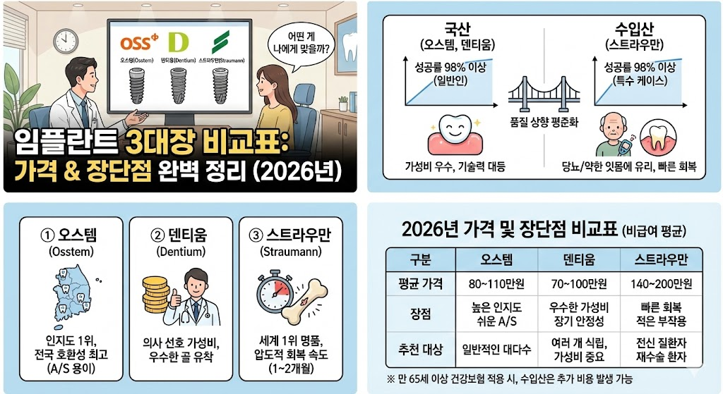 오스템 덴티움 스트라우만 비교