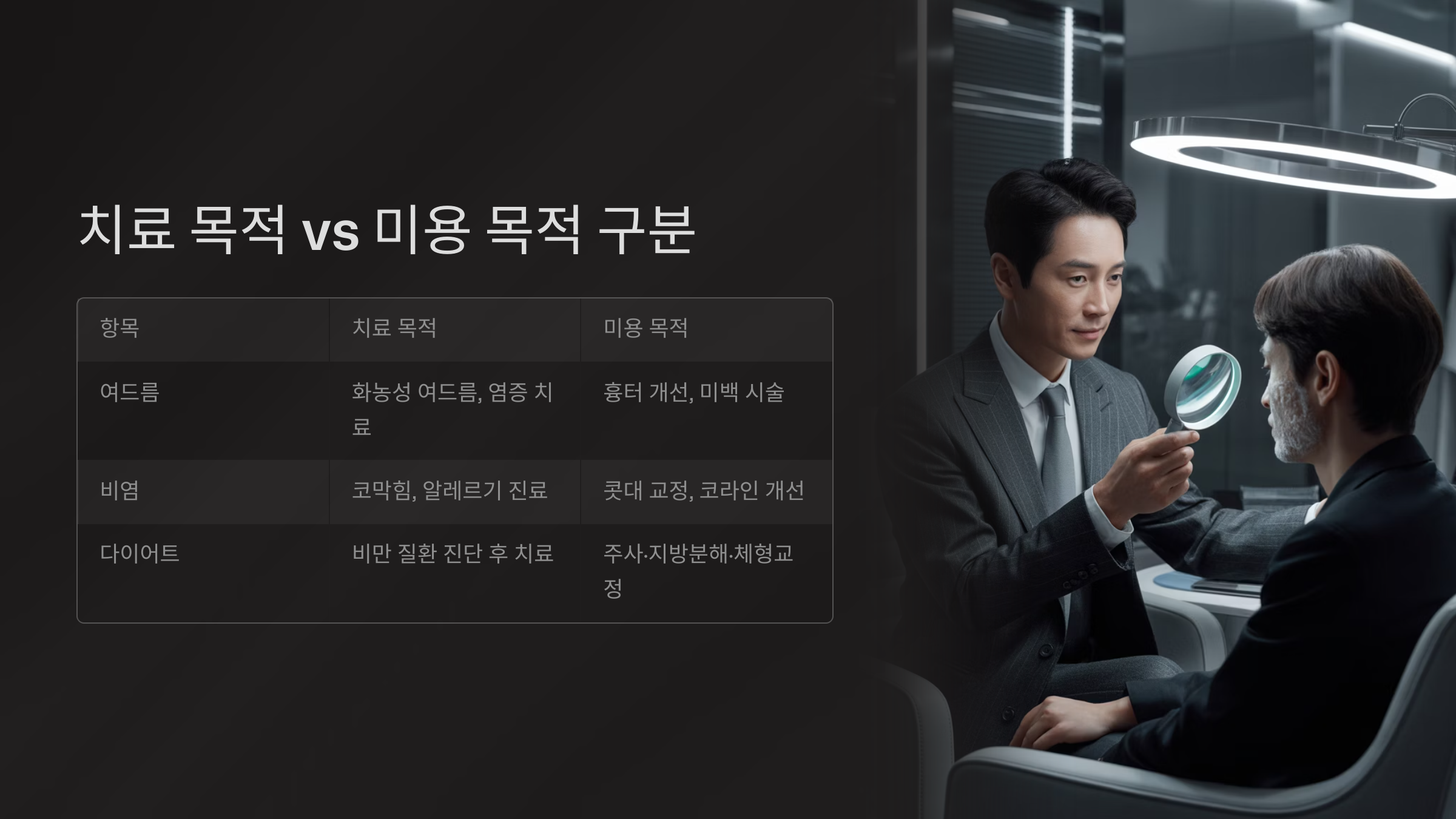 치료 목적 vs 미용 목적 구분