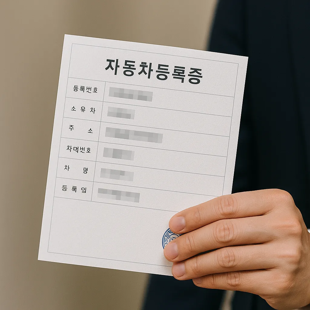 명의이전 완료 후 자동차등록증을 손에 든 모습