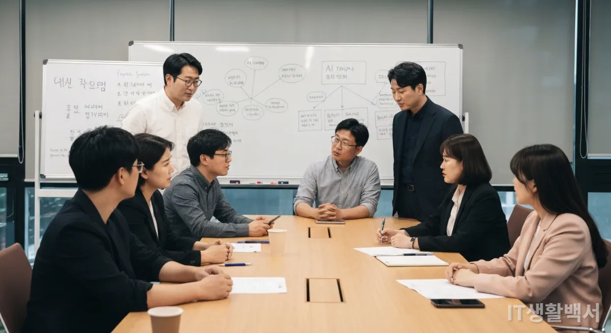 AI 윤리 문제에 대해 토론하는 다양한 배경의 한국인 전문가들