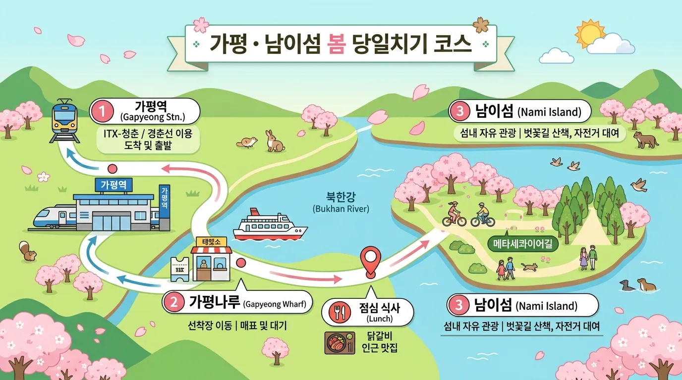 가평과 남이섬을 잇는 봄 여행 동선