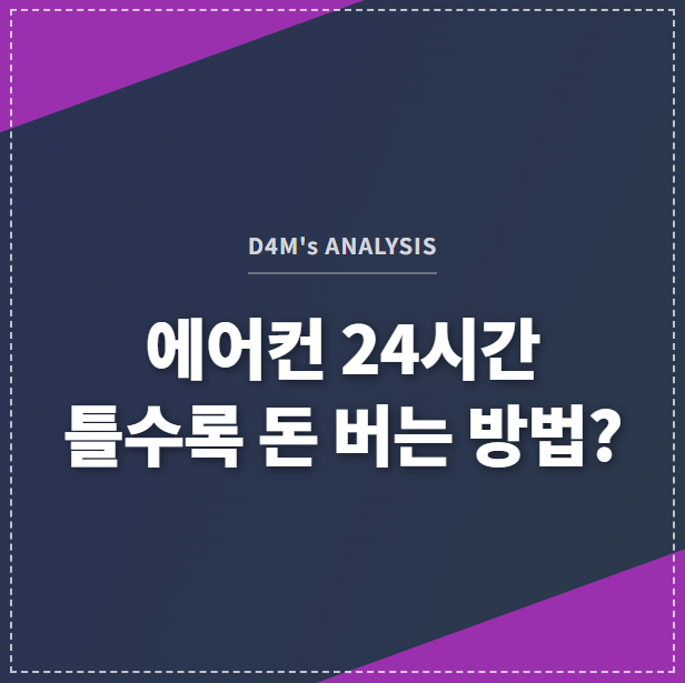 '에어컨 24시간, 틀수록 돈 버는 방법?'이라는 메인 문구가 오로라 배경 위에 쓰여진 디포엠 블로그 썸네일 이미지