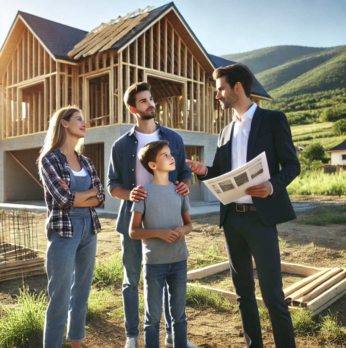건축가와 건축현장에서 이야기하는 모습이 담긴 사진