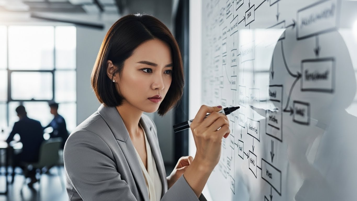 도파민 저항성을 극복하고 고도의 집중력을 발휘하여 전략을 구상하는 리더의 모습
