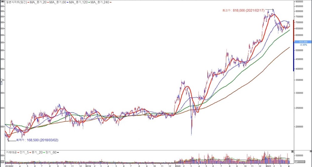 삼성SDI 일봉 2021