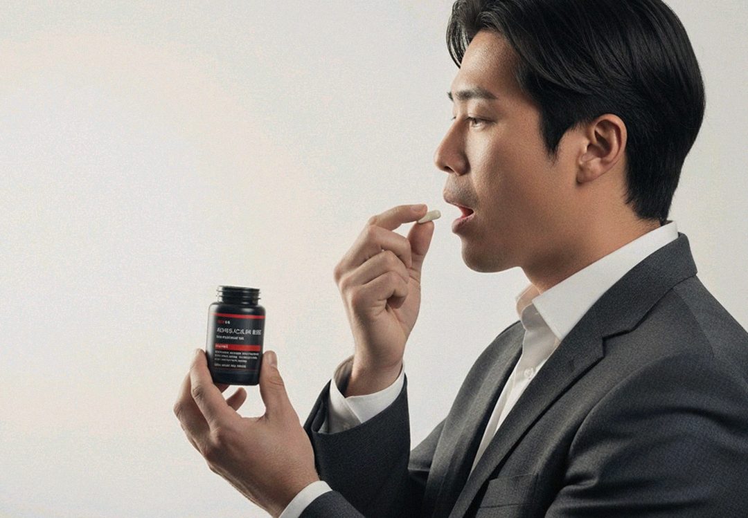Korean Asian man in 30s stretching arms in morning natural light