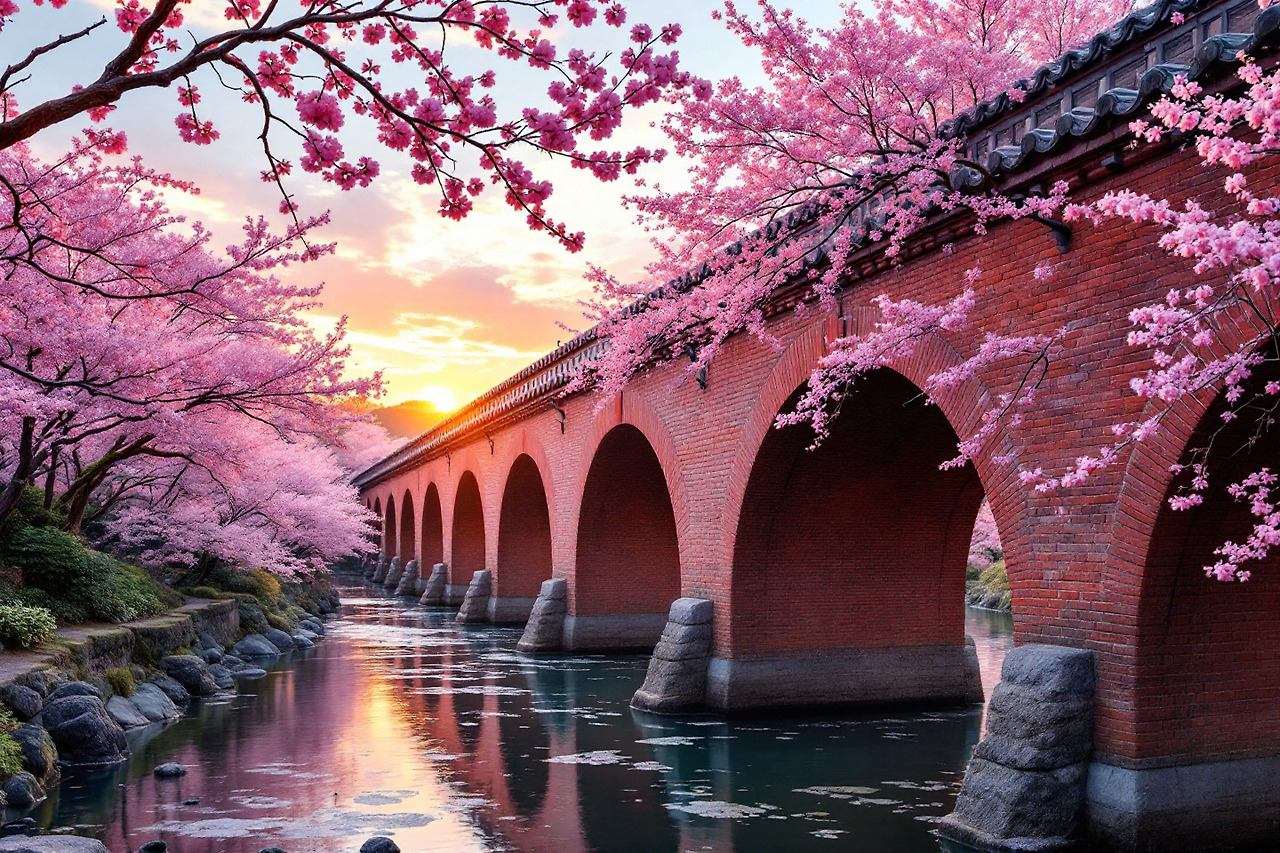 수로에 핀 벚꽃