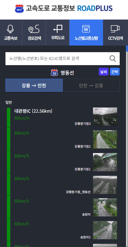 영동선 고속도로 현황 보는 방법 안내