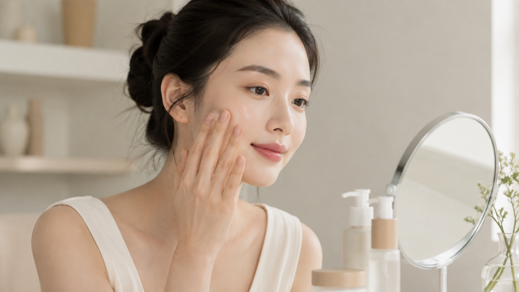 매트 스킨케어로 피부 결을 정돈한 여성