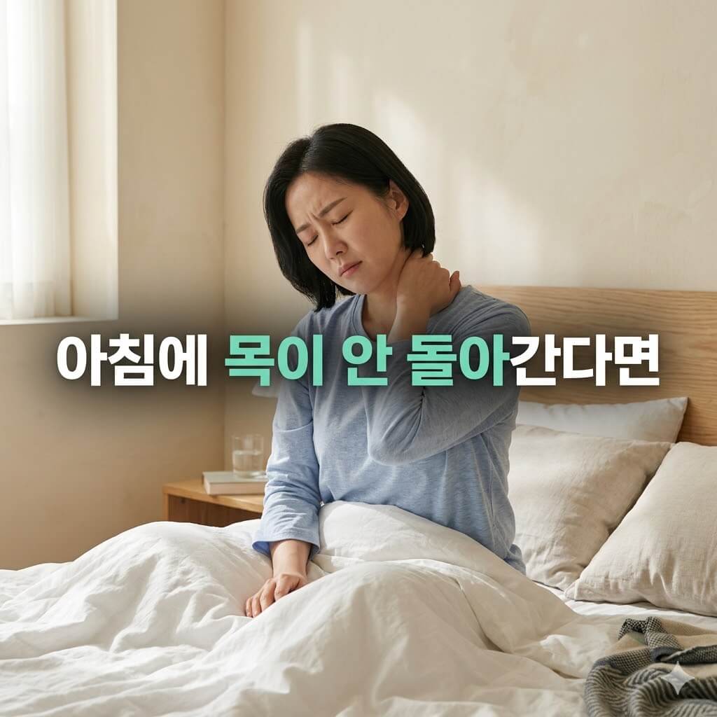 아침에 일어나 목을 감싸 쥐고 있는 여성, 급성 경부 근육 경련 증상