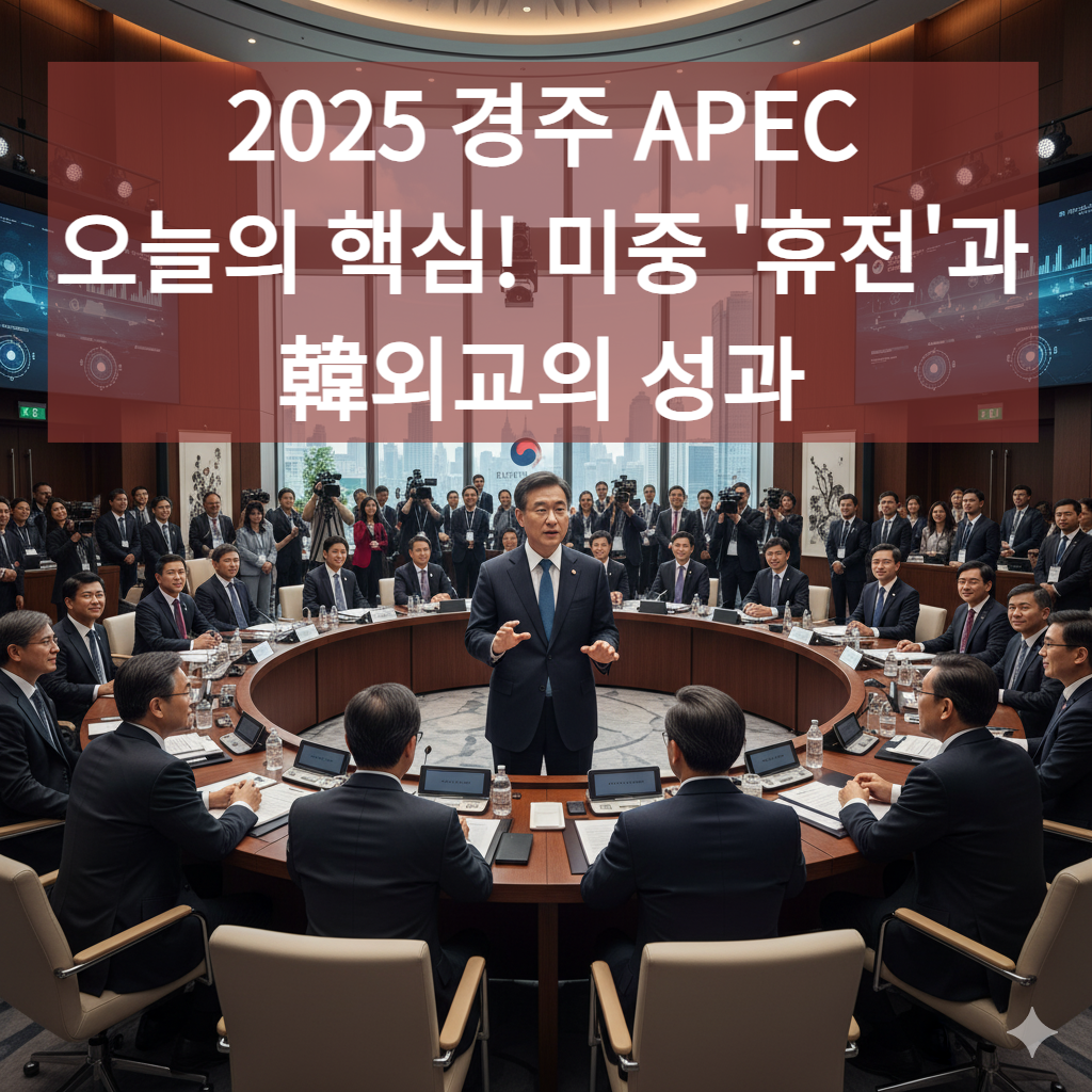 2025년 10월 31일 경주 APEC 정상회의 현장. 미중 정상을 포함한 각국 정상들이 활발하게 대화하고 있는 모습.(이해를 돕기 위해 첨부된 이미지이며, 본문 내용과 무관합니다.)
