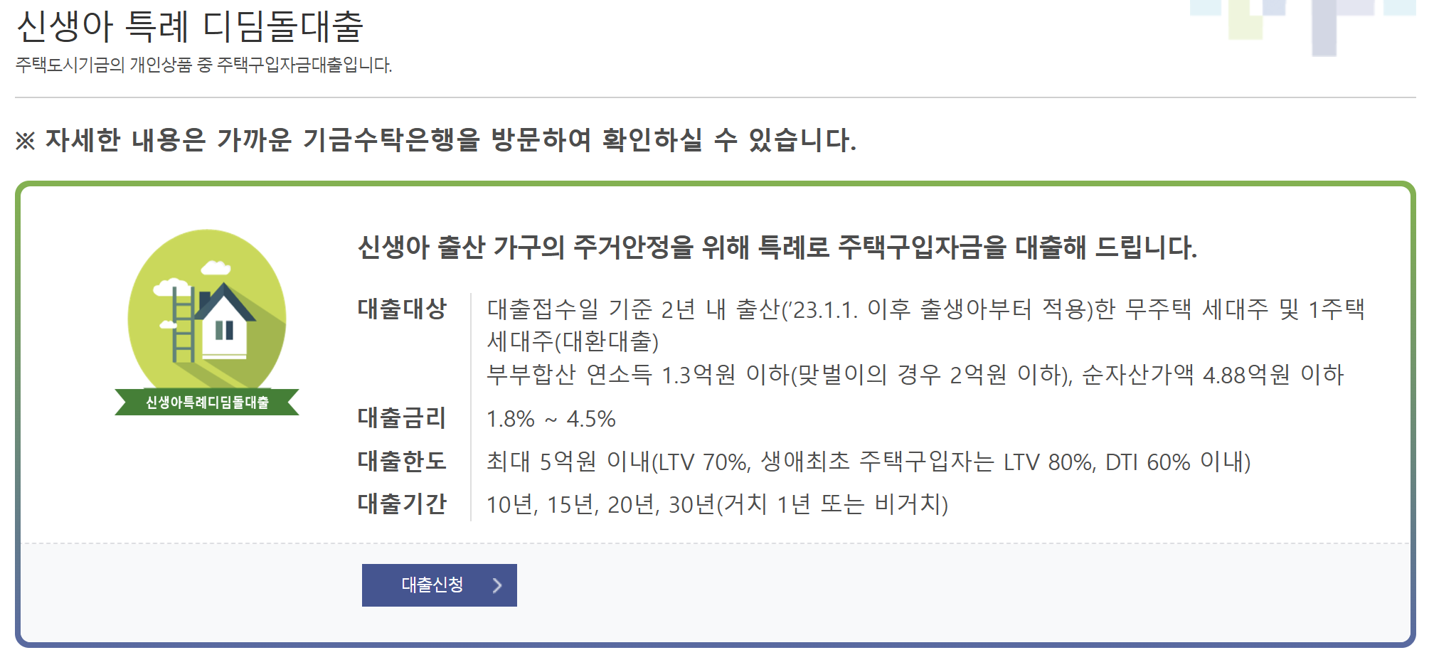 신생아 특례대출 금리 대환 조건 전세 매매 평수