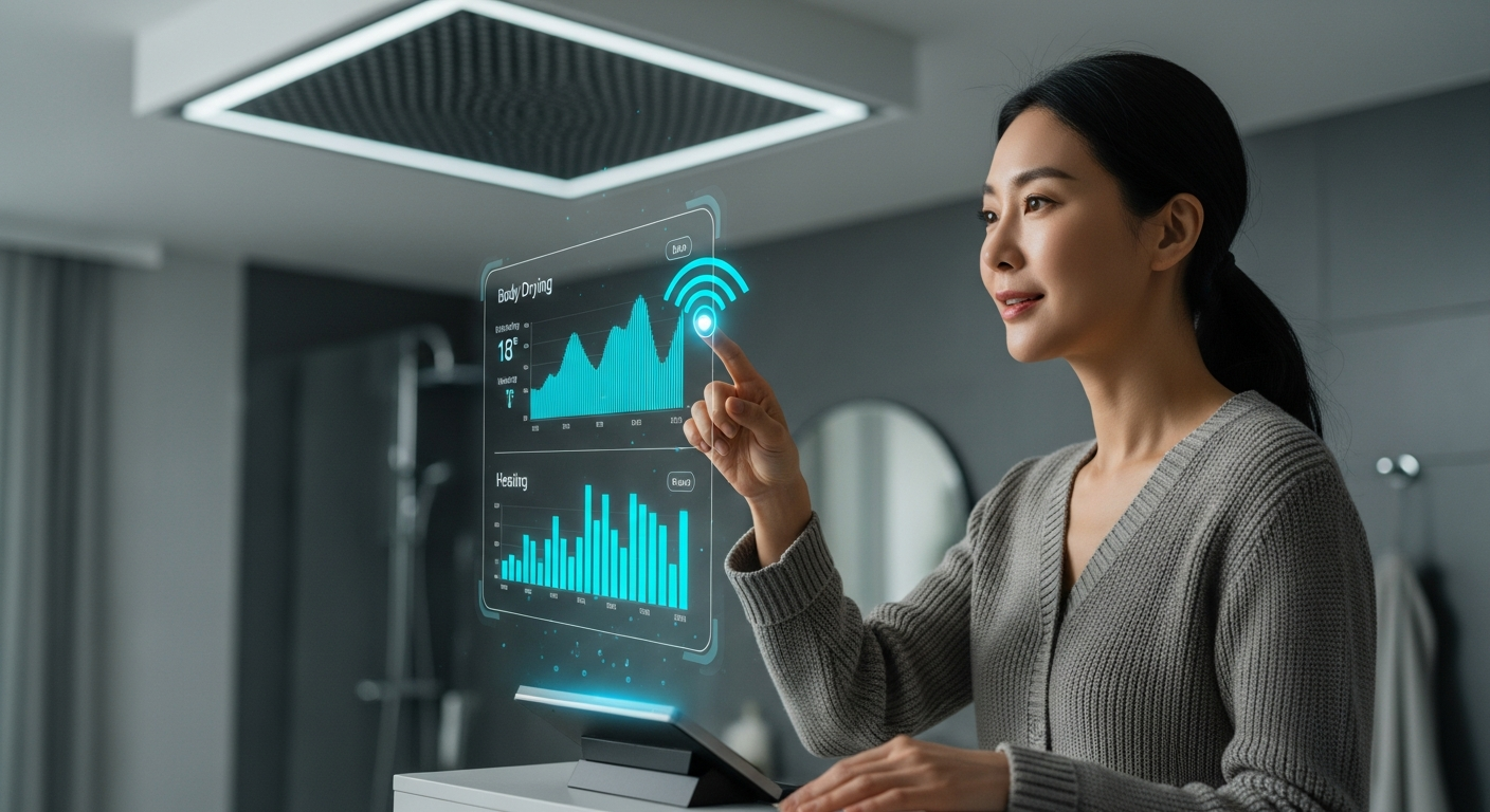 제습, 온풍, 바디 드라이어 기능이 하나로 통합된 천장형 스마트 복합 환풍기 시스템