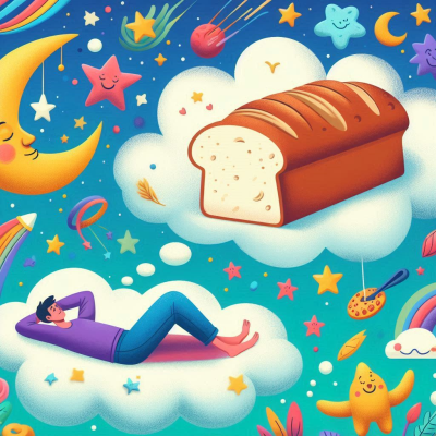 구름 위에 놓인 빵 모양의 꿈 속 장면