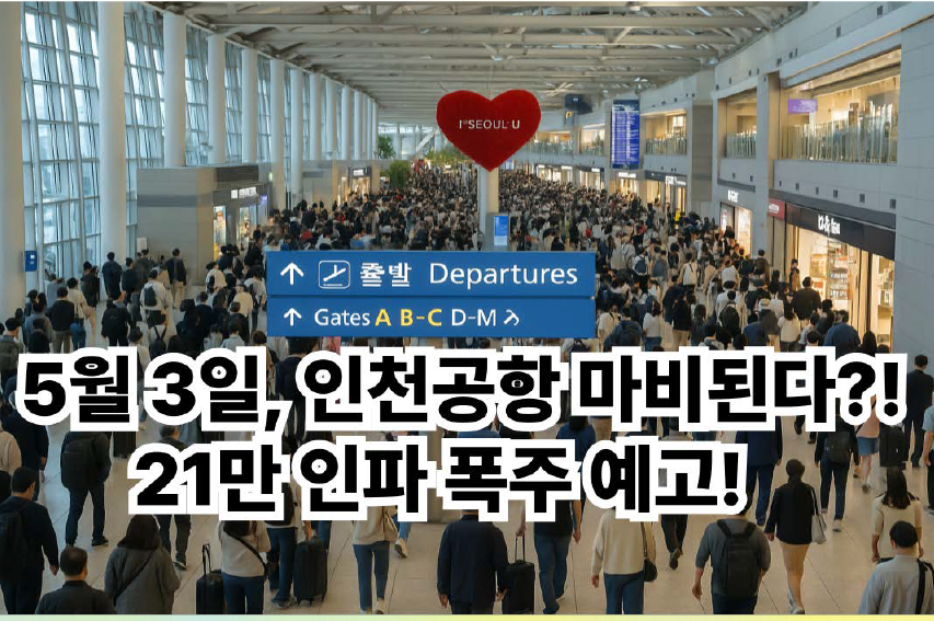 5월 황금연휴 인천공항의 혼잡한 출국장 이미지
