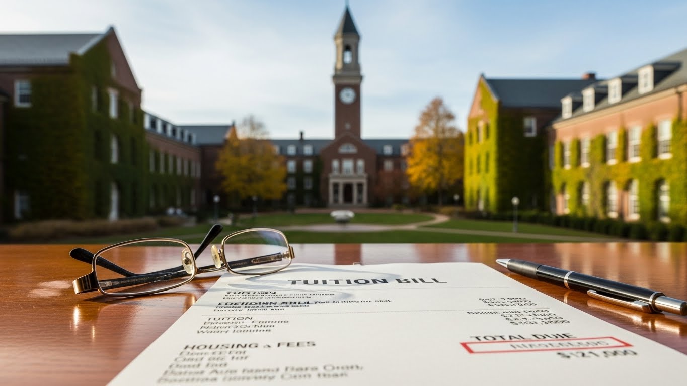 대학교 캠퍼스와 등록금 고지서 이미지]