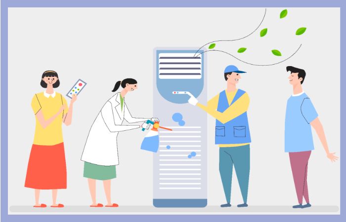 alt="고효율 에어컨 설치와 관리에 참여하는 사람들 일러스트"