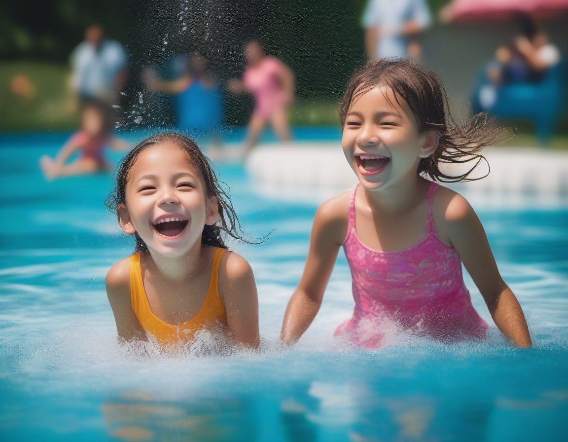 A young girl joyfully playing in the pool
