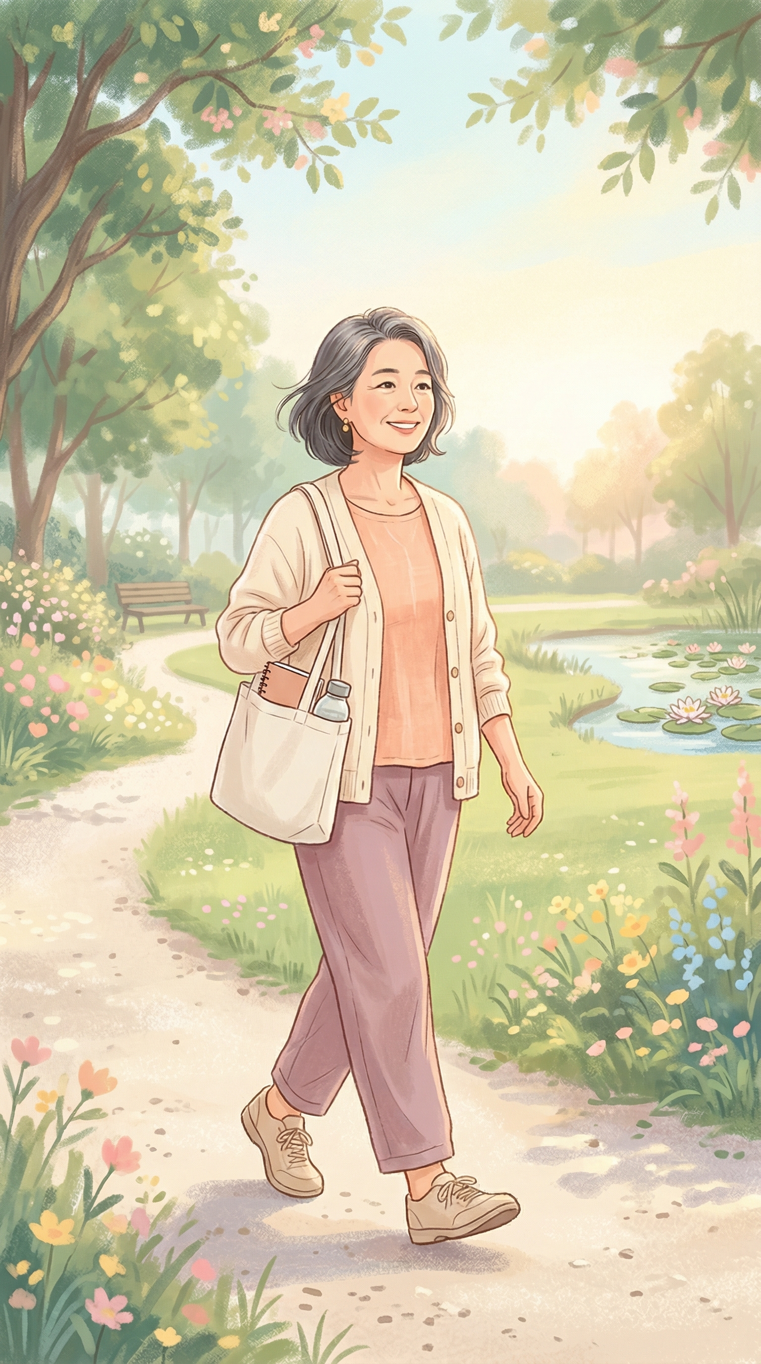 붓기 없이 가볍게 산책하는 50대의 아침 모습