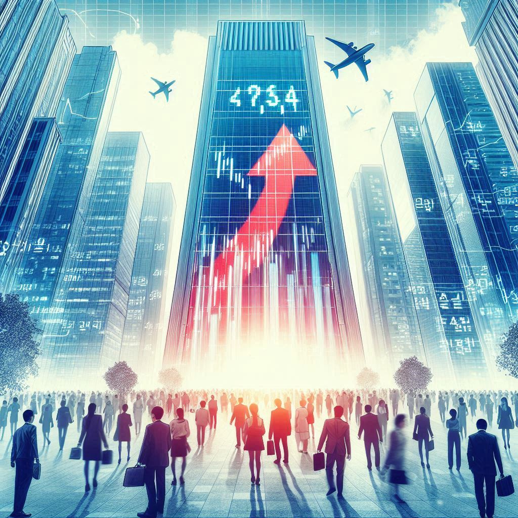 주식시장에서 최고가에 기뻐하는 사람들