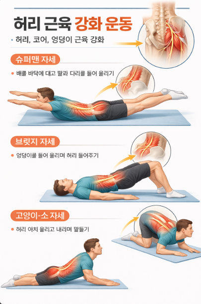 허리디스크 예방하는 무하중 운동 BEST 5 : 허리 통증 완화 운동 정리