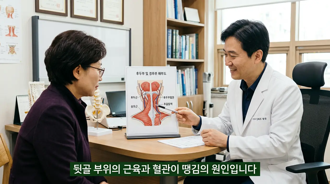 뒷골이 땡기는 증상 후두부 목 근육 혈관 구조 발생 원리 상세