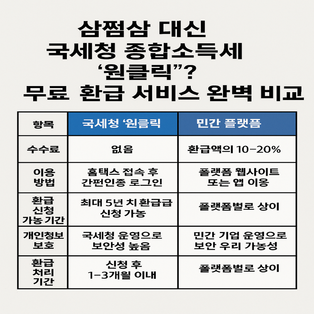 삼쩜삼 대신 국세청 종합소득세 ‘원클릭’? 무료 환급 서비스 완벽 비교